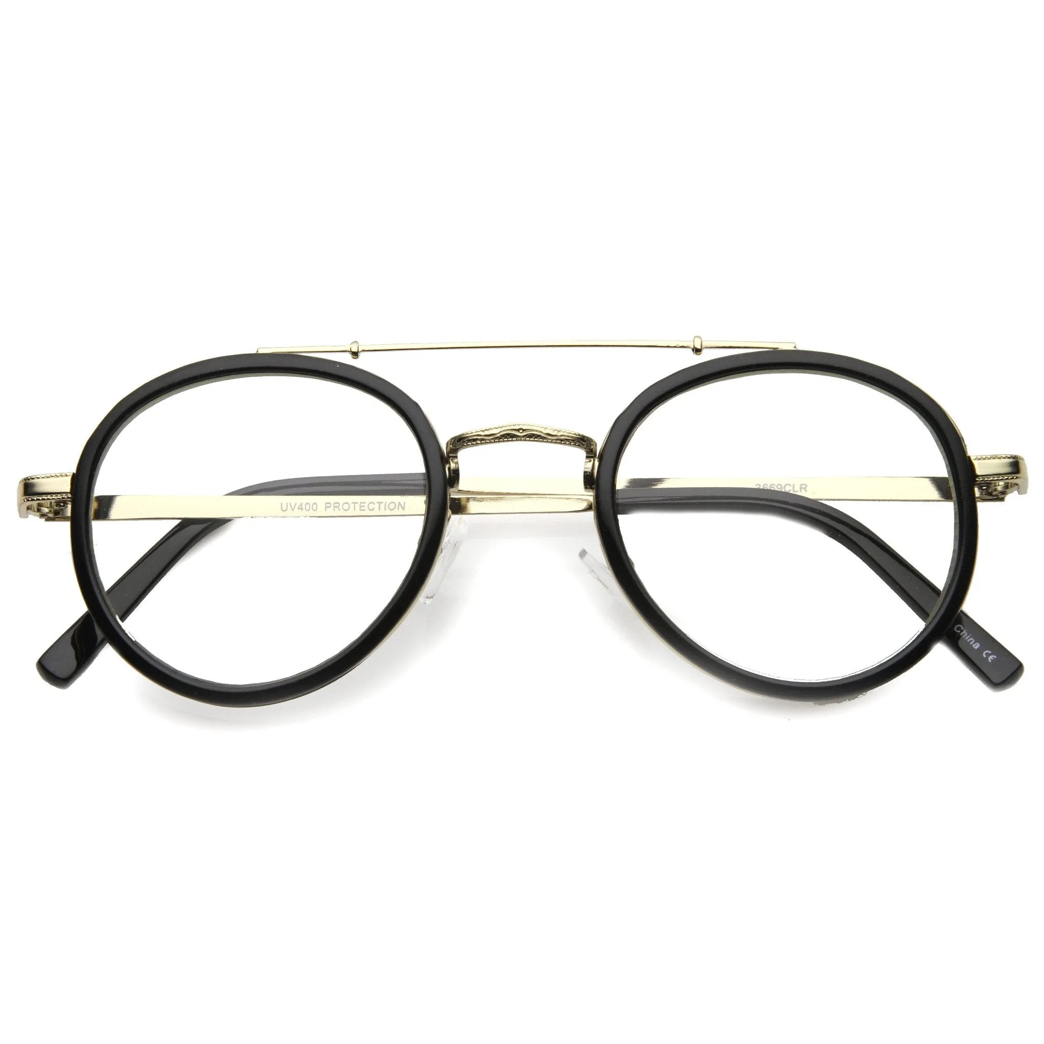 Retro Hipster Indie Dapper Round Clear Lens Aviator Glasses 9922