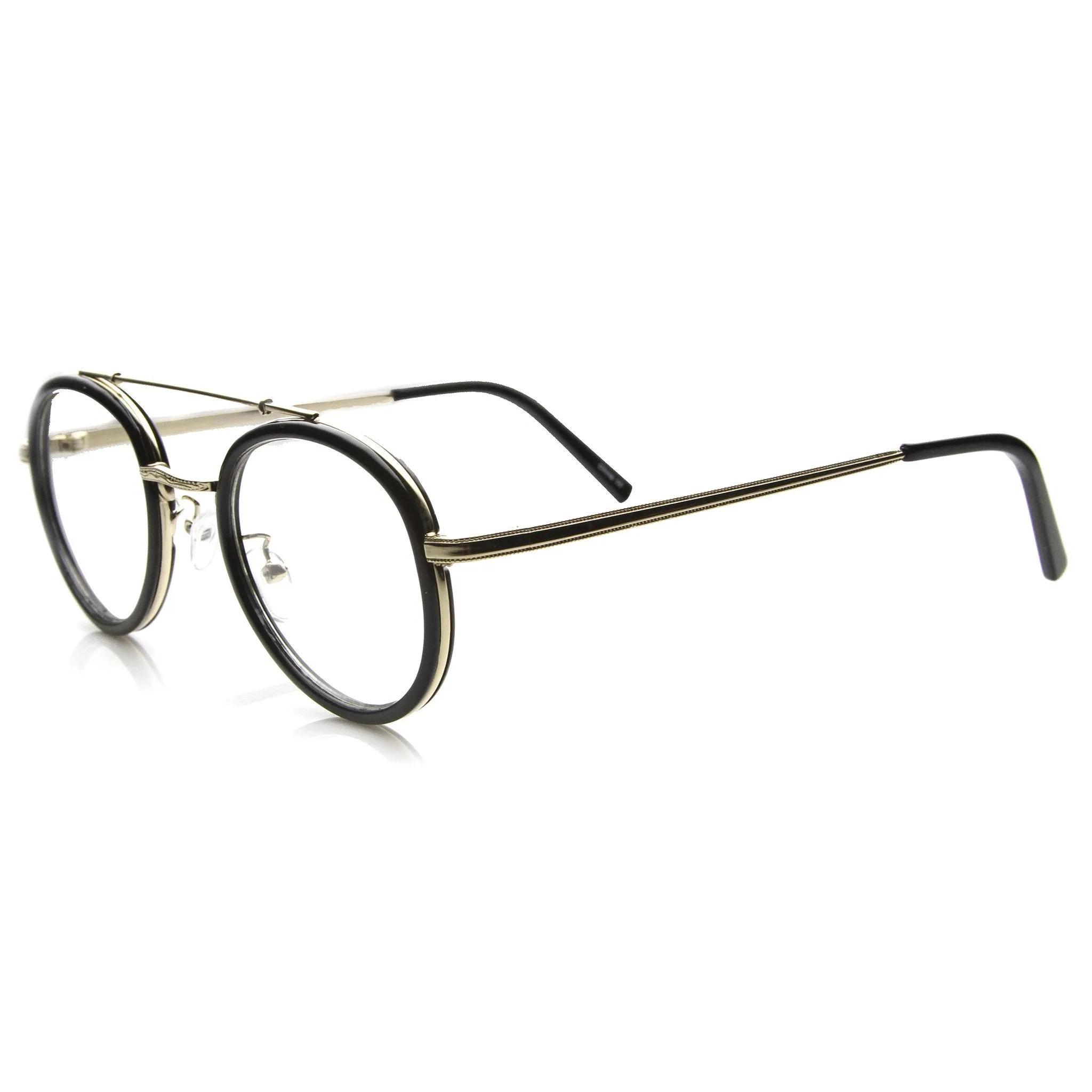 Retro Hipster Indie Dapper Round Clear Lens Aviator Glasses 9922