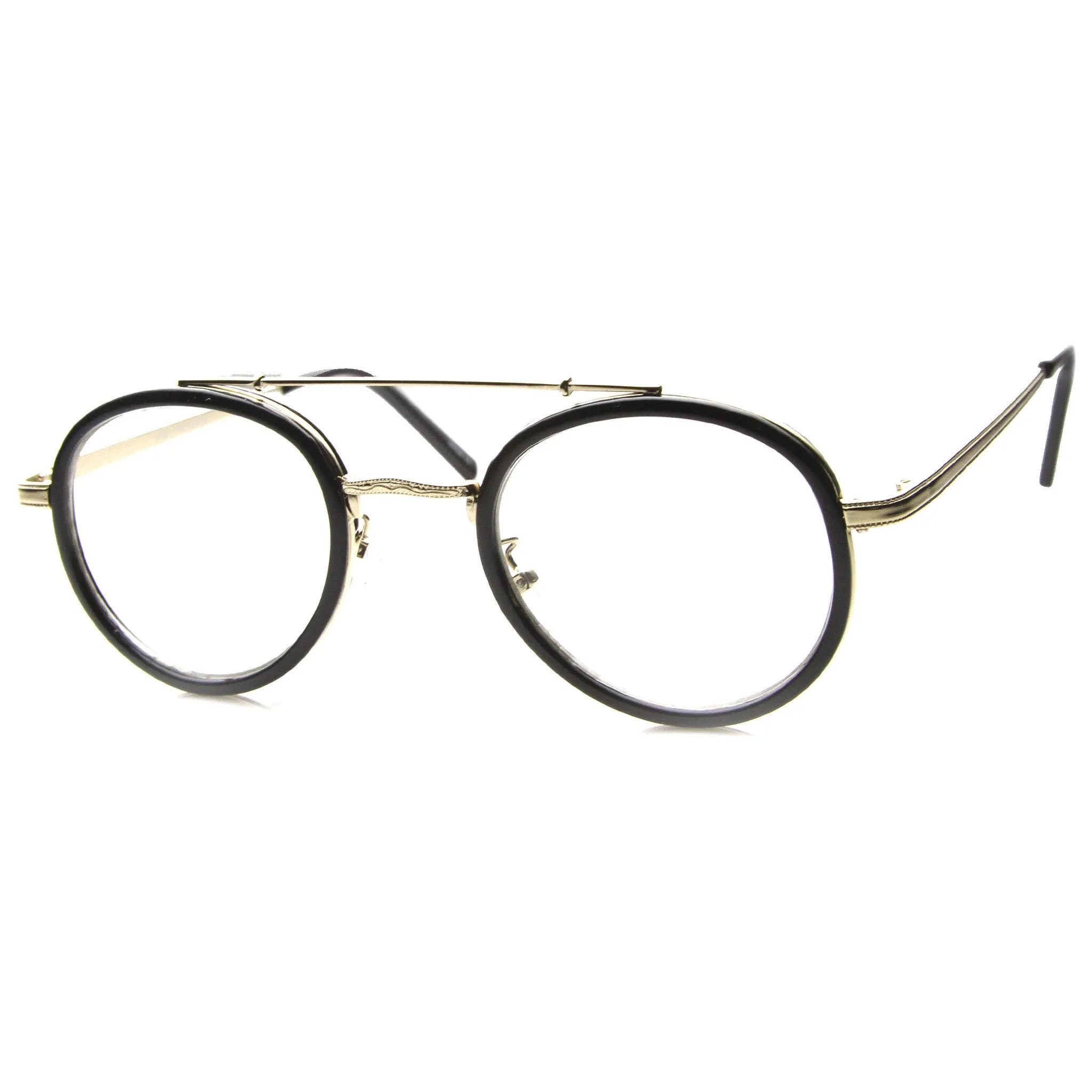 Retro Hipster Indie Dapper Round Clear Lens Aviator Glasses 9922