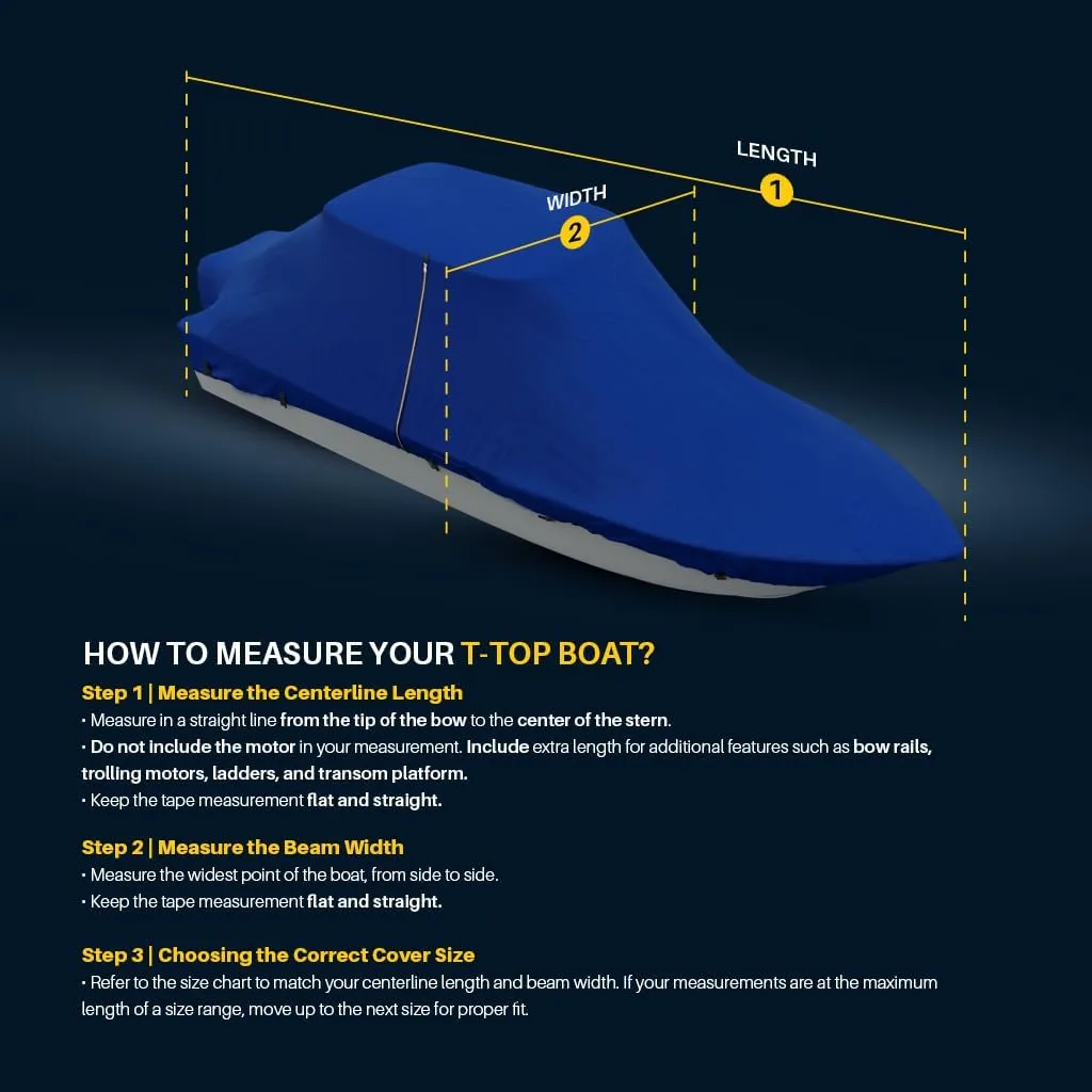 Seal Skin Covers T-Top Boat Cover, Waterproof & Heavy-Duty Cover for Center Console Boats, Fits 34' L & 120" W, UV & Fade Resistant, Secure Fit with Straps for All-Weather Protection