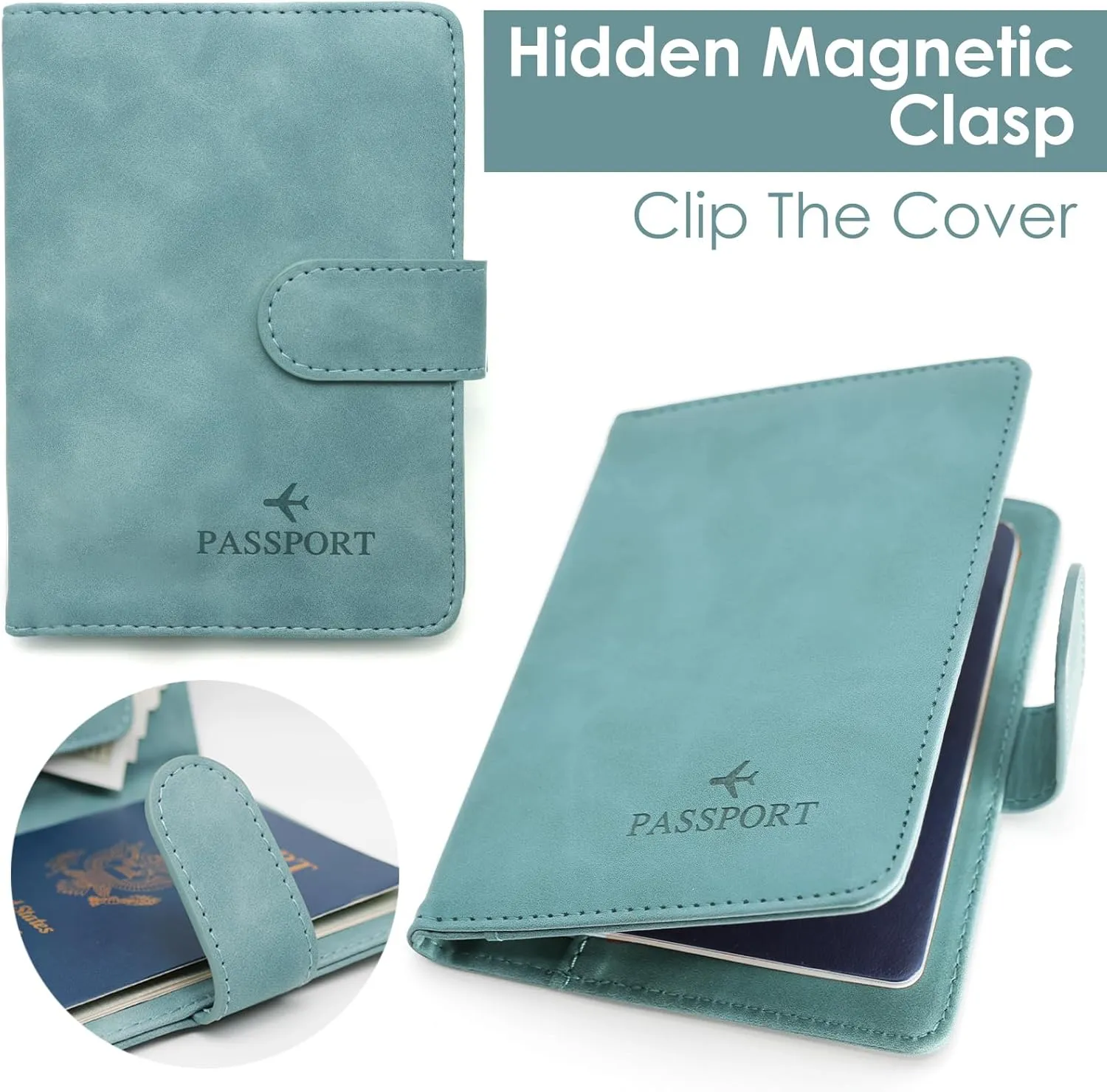 Sizobi Passport Holder Covers Case, Waterproof PU Leather Passport Wallet, International Travel Must Haves Travel Accessories for Women Men, Travel Gifts (Greyish Green)