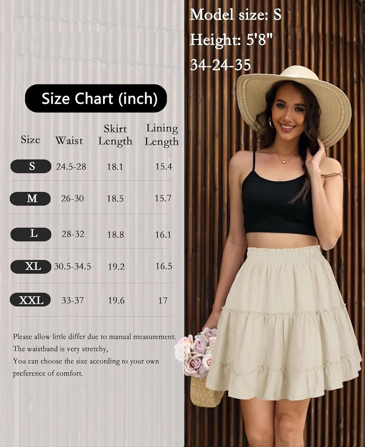Summer Skirts for Women 2025 Vacation Cotton Ruffle Elastic Waist A-Line Casual Short Skirt