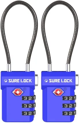 SURE LOCK TSA Approved 3-Digit Combination Luggage Locks  Open Alert Indicator, Re-settable Code with Zinc Alloy Body, Easy-Read Dials for Suitcase, Backpack, Gym Locker & Toolbox (Multiple Colors)