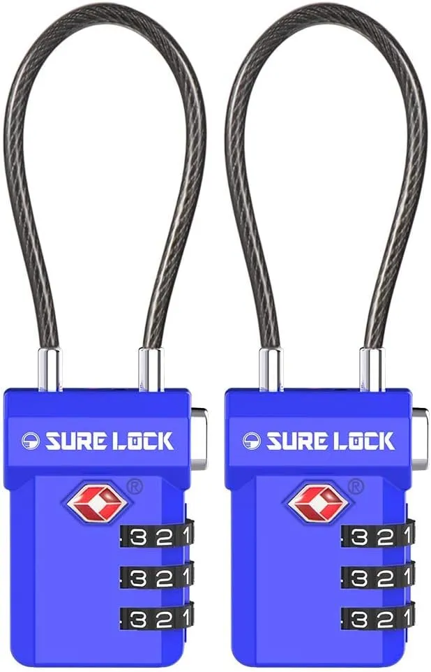 SURE LOCK TSA Approved 3-Digit Combination Luggage Locks  Open Alert Indicator, Re-settable Code with Zinc Alloy Body, Easy-Read Dials for Suitcase, Backpack, Gym Locker & Toolbox (Multiple Colors)