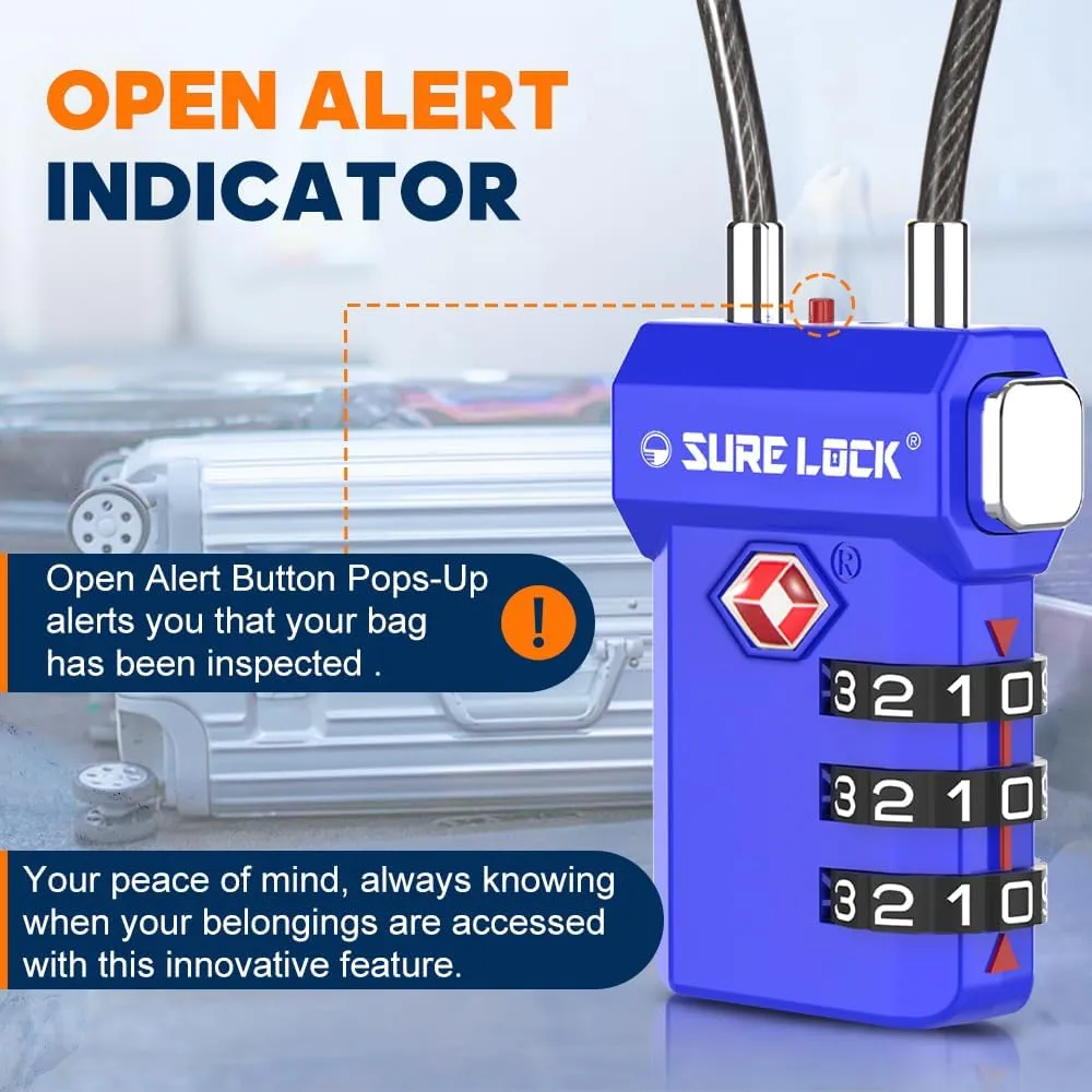 SURE LOCK TSA Approved 3-Digit Combination Luggage Locks  Open Alert Indicator, Re-settable Code with Zinc Alloy Body, Easy-Read Dials for Suitcase, Backpack, Gym Locker & Toolbox (Multiple Colors)