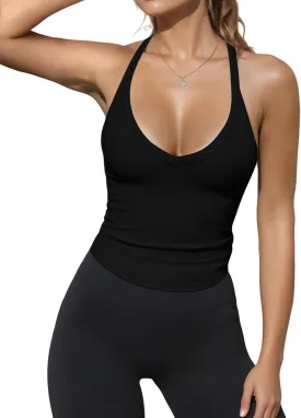 SVALIY Workout Tops for Women Racerback Tank Tops Yoga Gym Ribbed Sleeveless Shirts Clothes