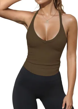 SVALIY Workout Tops for Women Racerback Tank Tops Yoga Gym Ribbed Sleeveless Shirts Clothes
