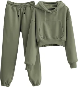 Sweatsuits for Women 2 Piece Set Crop Fleece Lining Hoodies Jogger Sweatpants Sweat Suits