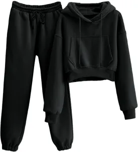 Sweatsuits for Women 2 Piece Set Crop Fleece Lining Hoodies Jogger Sweatpants Sweat Suits
