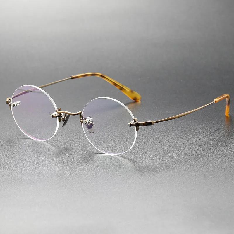 Titanium Semi-Rimless Round Glasses Frames KMN272