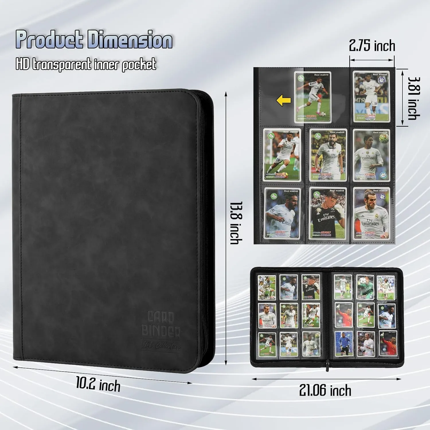 Trading Card Binder, Premium 9 Pocket Double Sided 540 Pocket PU Card Collection Binder, Collectible Trading Card Albums for MTG, TCG, Sport Card, Game Cards (Black)