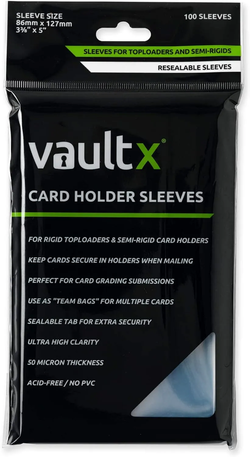 Vault X Trading Card Holder Sleeves, Team Bags for Rigid Toploaders and Semi Rigid Card Holders, Soft, High Clarity, Collectible Card Games, Sports, TCG (100 Pack)
