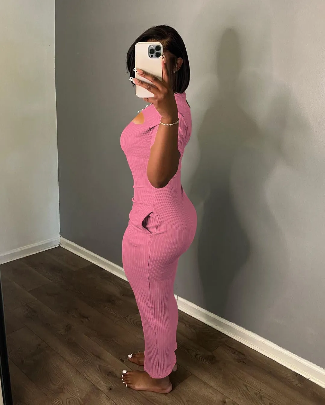 Women's Casual Short Sleeve Dress T Shirt Bodycon Dresses Ribbed V Neck Maxi Sundress Basic Party Club Dress with Pocket
